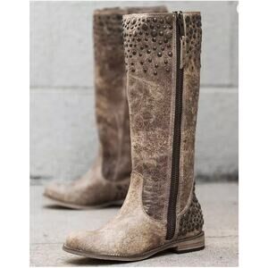 Corral Boots Women's 10 Riding Brown Tan Leather Studded Full Zip